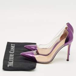 Pre Owned Gianvito Rossi Metallic /Transparent Patent Leather and PVC Plexi Pumps Size 37.5
