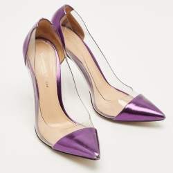 Pre Owned Gianvito Rossi Metallic /Transparent Patent Leather and PVC Plexi Pumps Size 37.5