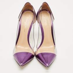 Pre Owned Gianvito Rossi Metallic /Transparent Patent Leather and PVC Plexi Pumps Size 37.5