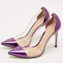 Pre Owned Gianvito Rossi Metallic /Transparent Patent Leather and PVC Plexi Pumps Size 37.5