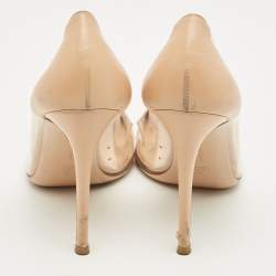 Pre Owned Gianvito Rossi Beige Leather and PVC Plexi Pointed Toe Pumps Size 39