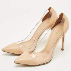 Pre Owned Gianvito Rossi Beige Leather and PVC Plexi Pointed Toe Pumps Size 39