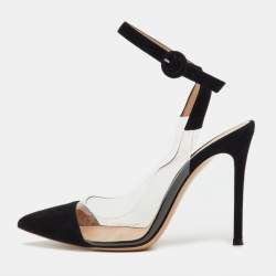 Pre Owned Gianvito Rossi Black/Transparent Suede and PVC Anise Ankle Strap Pumps Size 37