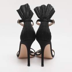 Pre Owned Gianvito Rossi Black Satin Belvedere Frill Detail Ankle Strap Sandals Size 36.5