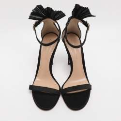 Pre Owned Gianvito Rossi Black Satin Belvedere Frill Detail Ankle Strap Sandals Size 36.5