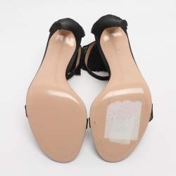 Pre Owned Gianvito Rossi Black Satin Belvedere Frill Detail Ankle Strap Sandals Size 36.5
