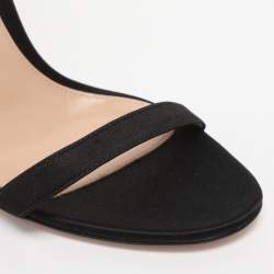 Pre Owned Gianvito Rossi Black Satin Belvedere Frill Detail Ankle Strap Sandals Size 36.5