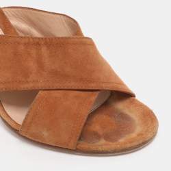 Pre Owned Gianvito Rossi Brown Suede Slide Sandals Size 38.5