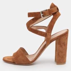 Pre Owned Gianvito Rossi Brown Suede Ankle Strap Sandals Size 38.5