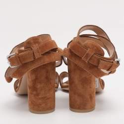 Pre Owned Gianvito Rossi Brown Suede Ankle Strap Sandals Size 38.5