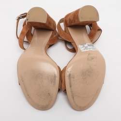 Pre Owned Gianvito Rossi Brown Suede Ankle Strap Sandals Size 38.5