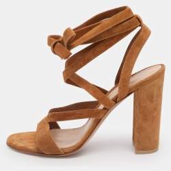 Pre Owned Gianvito Rossi Brown Suede Ankle Strap Strappy Sandals Size 39