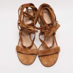 Pre Owned Gianvito Rossi Brown Suede Ankle Strap Strappy Sandals Size 39