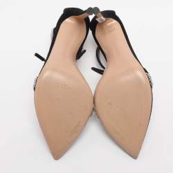 Pre Owned Gianvito Rossi Black Suede Montecarlo Crystal Embellished Ankle Strap Sandals Size 39