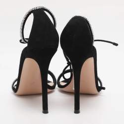 Pre Owned Gianvito Rossi Black Suede Montecarlo Crystal Embellished Ankle Strap Sandals Size 39