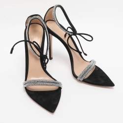 Pre Owned Gianvito Rossi Black Suede Montecarlo Crystal Embellished Ankle Strap Sandals Size 39