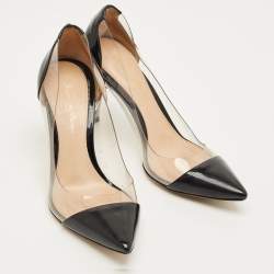 Pre Owned Gianvito Rossi Black/Transparent Patent Leather and PVC Plexi Pumps Size 36.5