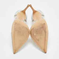 Pre Owned Gianvito Rossi Silver/Transparent  Leather and PVC Plexi Pumps Size 37.5