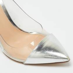 Pre Owned Gianvito Rossi Silver/Transparent  Leather and PVC Plexi Pumps Size 37.5