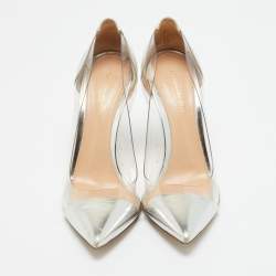 Pre Owned Gianvito Rossi Silver/Transparent  Leather and PVC Plexi Pumps Size 37.5