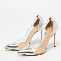 Pre Owned Gianvito Rossi Silver/Transparent  Leather and PVC Plexi Pumps Size 37.5