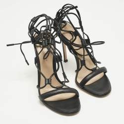 Pre Owned Gianvito Rossi Black Leather Giza Gladiator Flat Sandals Size 36