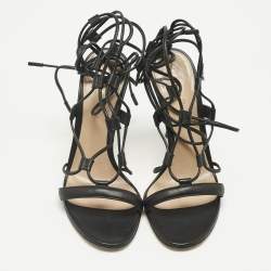 Pre Owned Gianvito Rossi Black Leather Giza Gladiator Flat Sandals Size 36
