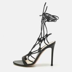 Pre Owned Gianvito Rossi Black Leather Giza Gladiator Flat Sandals Size 36