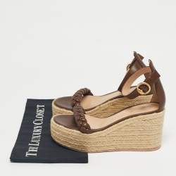 Pre Owned Gianvito Rossi Brown Braided Leather Merida Espadrille Wedge Sandals Size 36.5