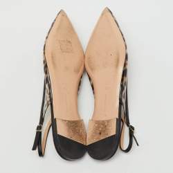 Pre Owned Gianvito Rossi Black/Brown PVC Animal Print Slingback Flats Size 38.5