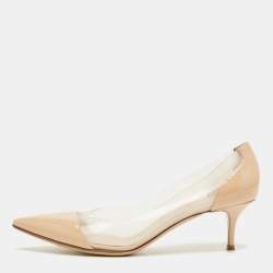 Pre Owned Gianvito Rossi Beige/Transparent Patent Leather and PVC Plexi Pumps Size 42
