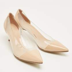 Pre Owned Gianvito Rossi Beige/Transparent Patent Leather and PVC Plexi Pumps Size 42