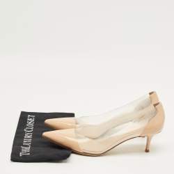 Pre Owned Gianvito Rossi Beige/Transparent Patent Leather and PVC Plexi Pumps Size 42