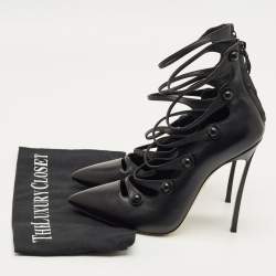 Pre Owned Gianvito Rossi Black Leather Strappy Pumps Size 38