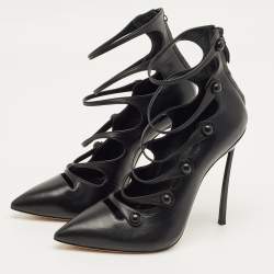 Pre Owned Gianvito Rossi Black Leather Strappy Pumps Size 38