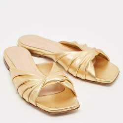 Pre Owned Gianvito Rossi Gold Leather Flat Slide Size 36