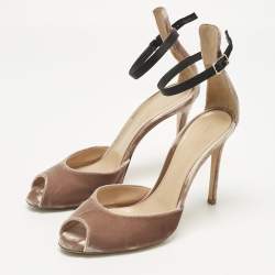 Pre Owned Gianvito Rossi Beige Velvet Peep Toe Ankle Strap Pumps Size 40.5