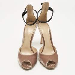 Pre Owned Gianvito Rossi Beige Velvet Peep Toe Ankle Strap Pumps Size 40.5