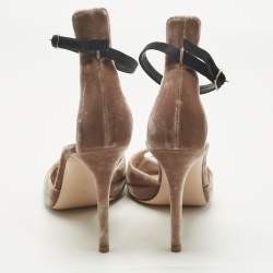 Pre Owned Gianvito Rossi Beige Velvet Peep Toe Ankle Strap Pumps Size 40.5
