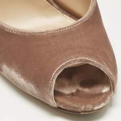 Pre Owned Gianvito Rossi Beige Velvet Peep Toe Ankle Strap Pumps Size 40.5