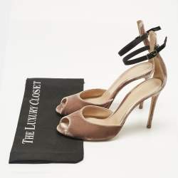 Pre Owned Gianvito Rossi Beige Velvet Peep Toe Ankle Strap Pumps Size 40.5