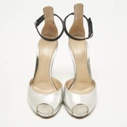 Pre Owned Gianvito Rossi Silver Leather  Ankle Strap Sandals Size 39.5