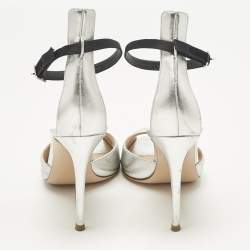 Pre Owned Gianvito Rossi Silver Leather  Ankle Strap Sandals Size 39.5