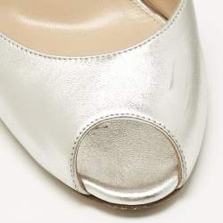 Pre Owned Gianvito Rossi Silver Leather  Ankle Strap Sandals Size 39.5