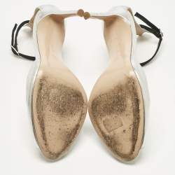 Pre Owned Gianvito Rossi Silver Leather  Ankle Strap Sandals Size 39.5