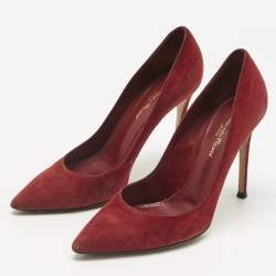 Pre Owned Gianvito Rossi Burgundy Suede Pointed Toe Pumps Size 38.5