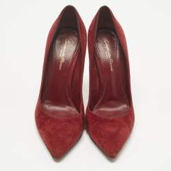 Pre Owned Gianvito Rossi Burgundy Suede Pointed Toe Pumps Size 38.5