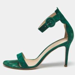 Pre Owned Gianvito Rossi Green Suede Portofino Ankle Strap Sandals Size 41