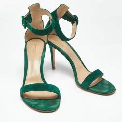 Pre Owned Gianvito Rossi Green Suede Portofino Ankle Strap Sandals Size 41