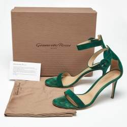 Pre Owned Gianvito Rossi Green Suede Portofino Ankle Strap Sandals Size 41